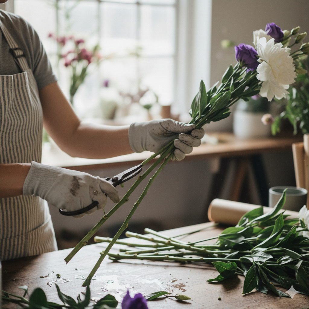 Florist at work creating beautiful arrangements